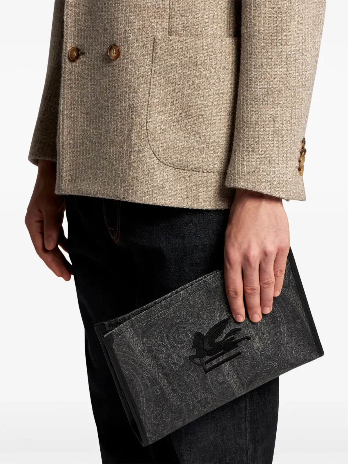 ETRO 大きめのエッセンシャル ペイズリー柄クラッチバッグ - ブラック - 画像2