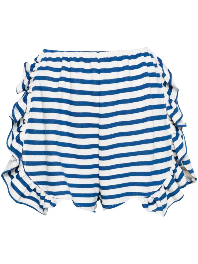 Ioana Ciolacu Ioana Ciolacu Striped Peony ruffled shorts - Whiteの商品画像