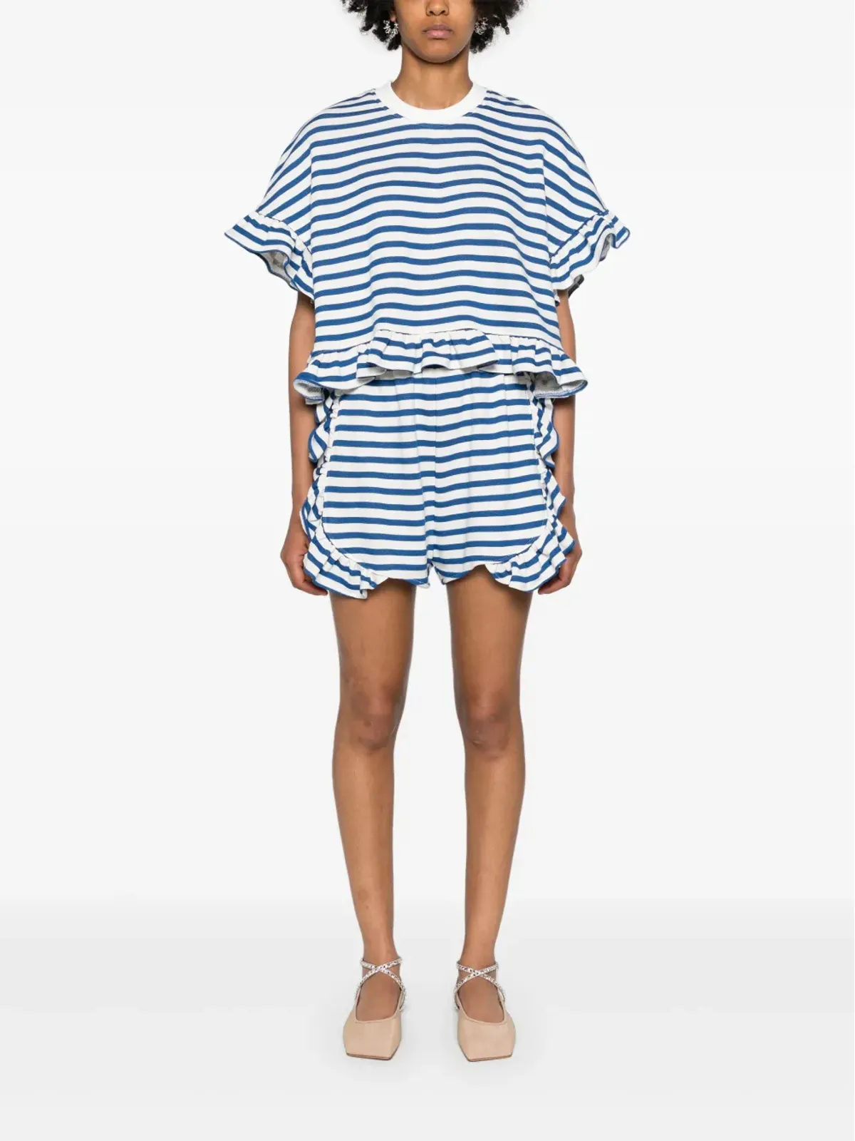 Ioana Ciolacu Striped Peony ruffled shorts - White - 画像2