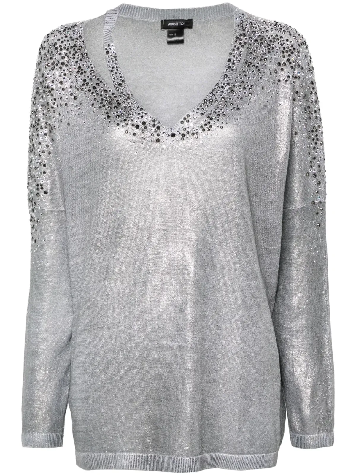 Avant Toi crystal-embellished V-neck jumper - Grey - 画像1