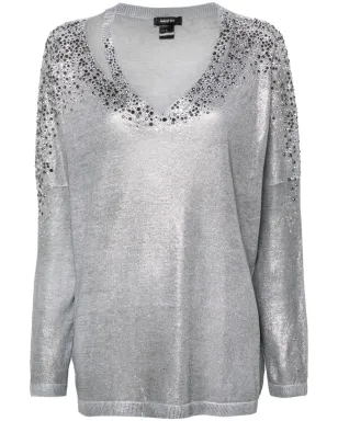 Avant Toi crystal-embellished V-neck jumper - Grey - サムネイル1
