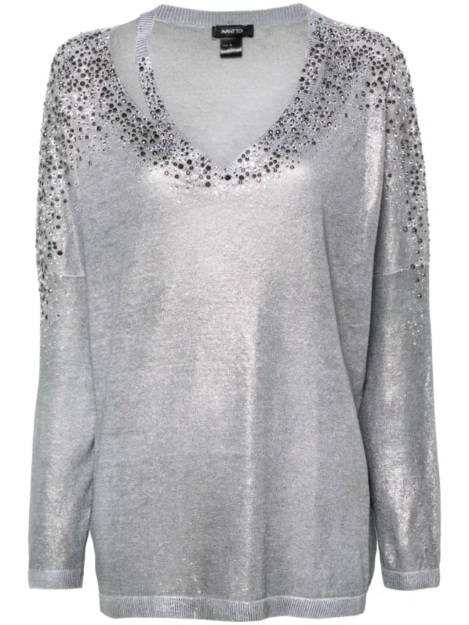 Avant Toi Avant Toi crystal-embellished V-neck jumper - Greyの商品画像