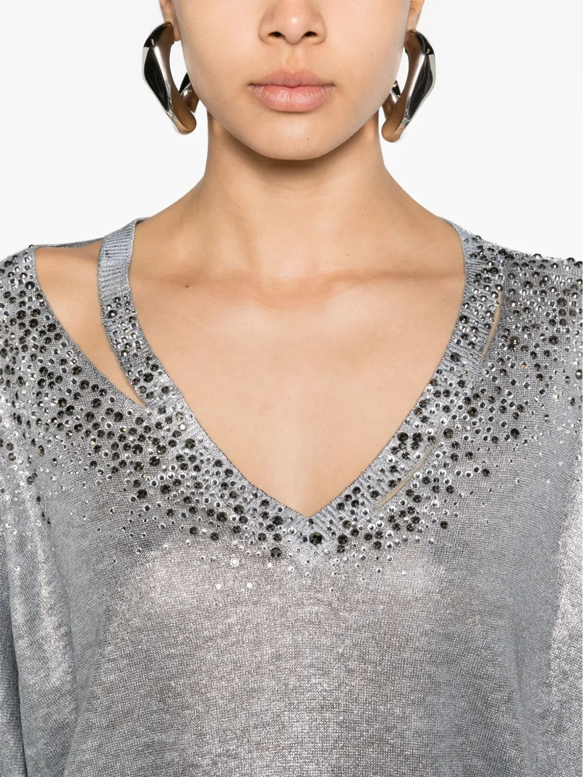 Avant Toi crystal-embellished V-neck jumper - Grey - 画像5