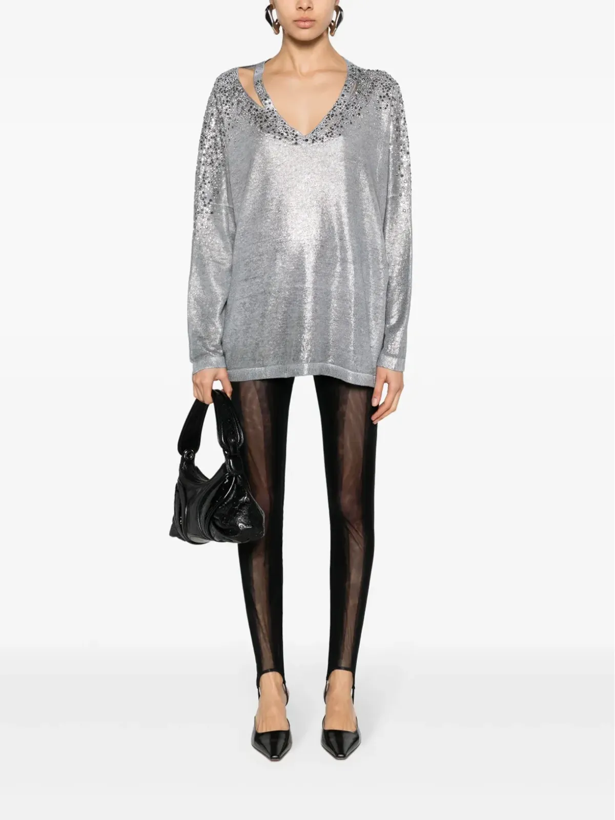 Avant Toi crystal-embellished V-neck jumper - Grey - 画像2