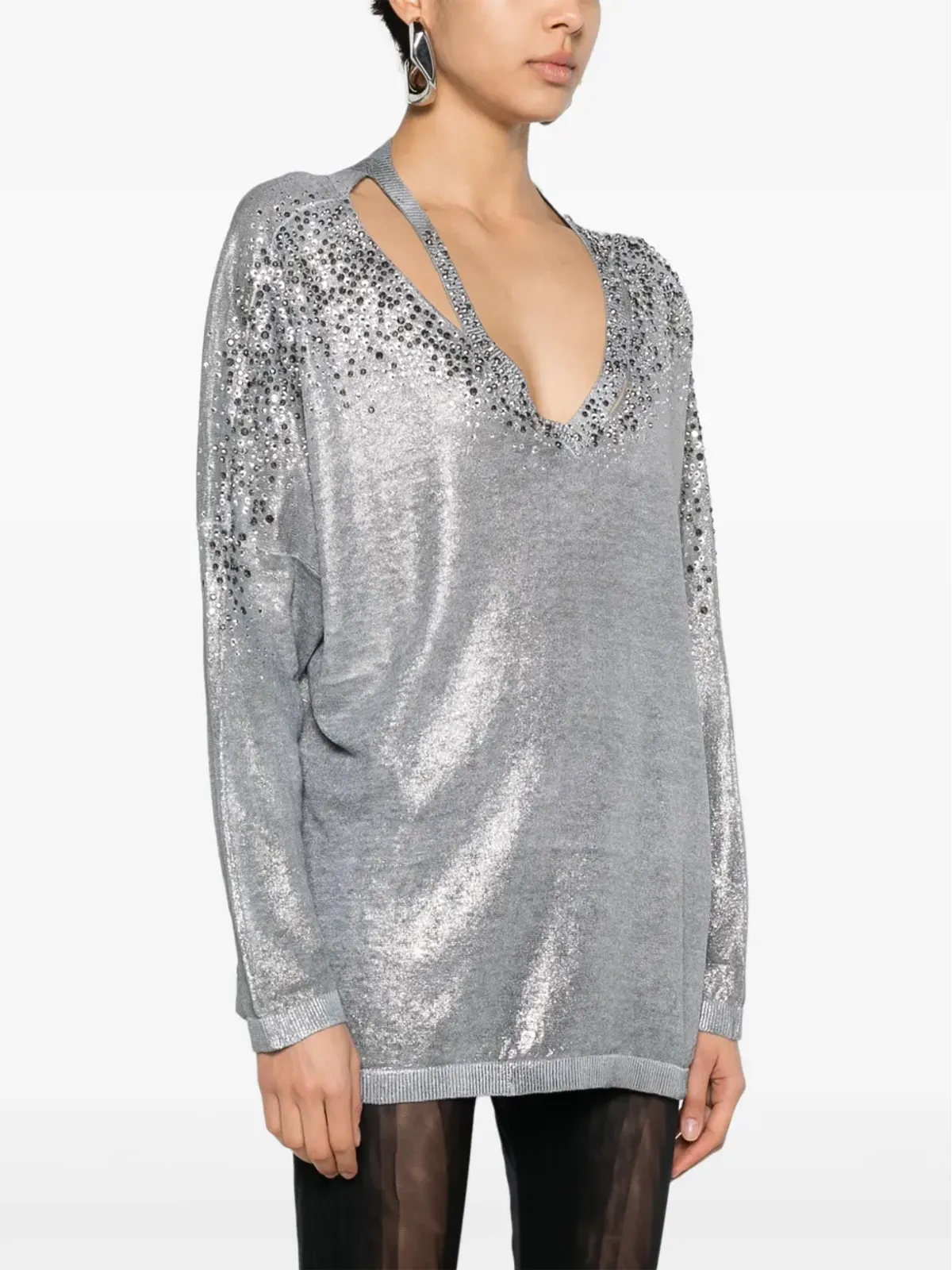 Avant Toi crystal-embellished V-neck jumper - Grey - 画像3
