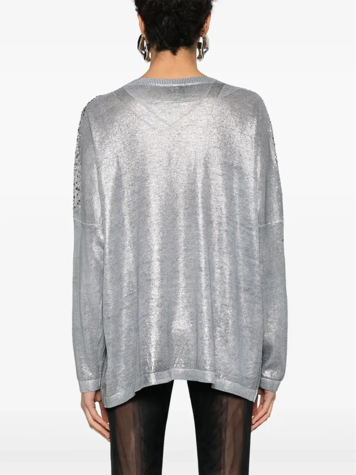 Avant Toi crystal-embellished V-neck jumper - Grey - 画像4