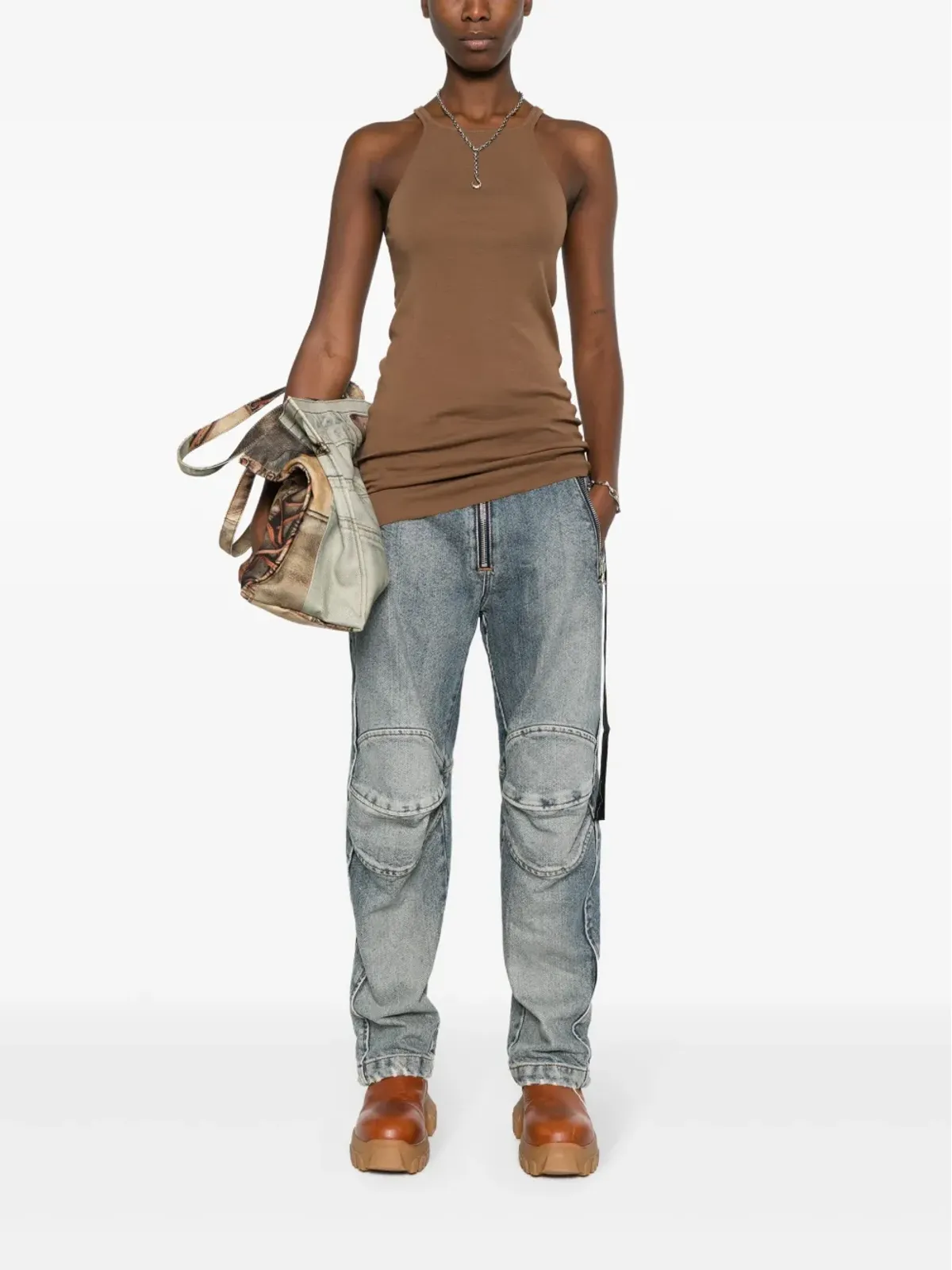 Rick Owens DRKSHDW レーサーバック オーガニックコットン タンクトップ ブラウン - 画像2