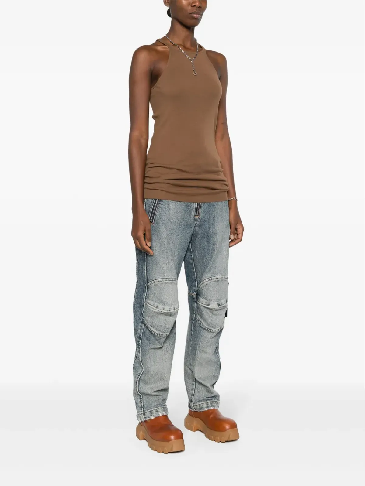 Rick Owens DRKSHDW レーサーバック オーガニックコットン タンクトップ ブラウン - 画像3