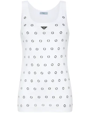 Prada トライアングルロゴのアイレット付きタンクトップ - ホワイト - サムネイル1