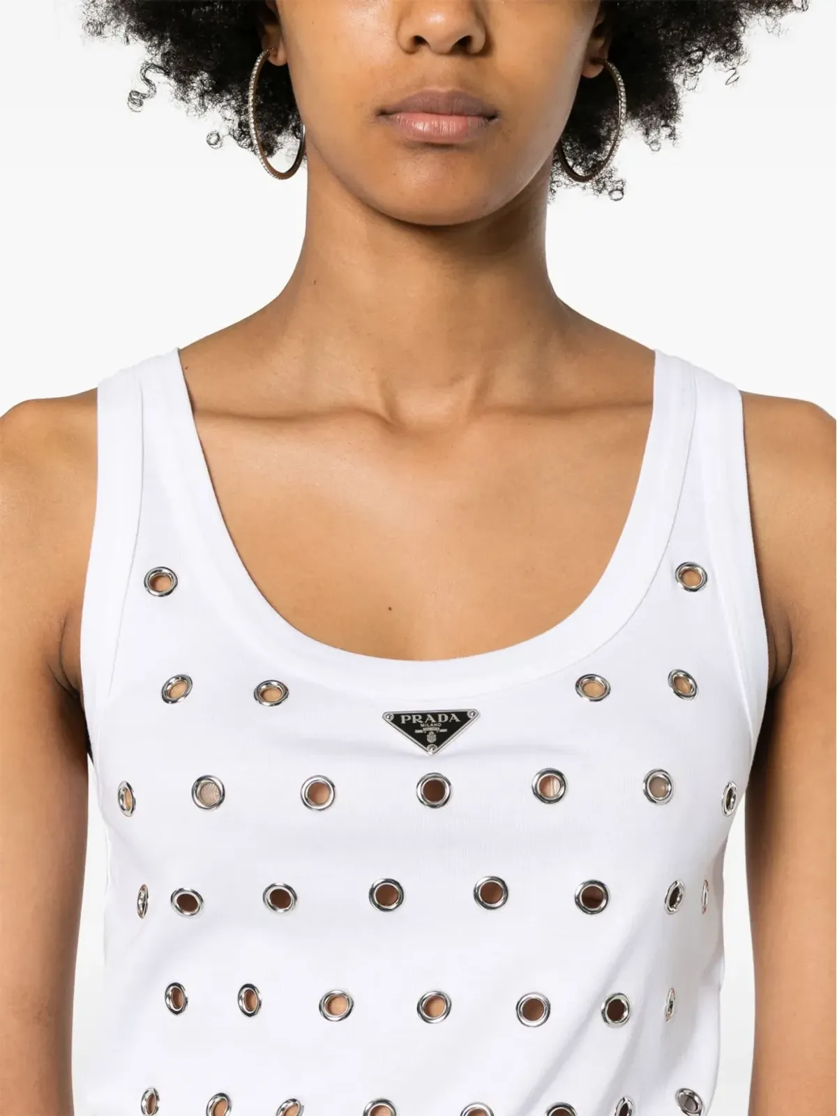 Prada トライアングルロゴのアイレット付きタンクトップ - ホワイト - 画像5