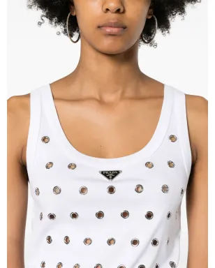 Prada トライアングルロゴのアイレット付きタンクトップ - ホワイト - サムネイル5