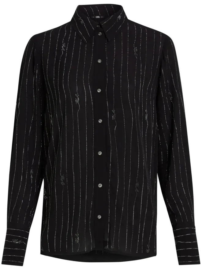 Karl Lagerfeld Karl Lagerfeld ピンストライプ柄のラインストーン装飾シャツ ブラックの商品画像