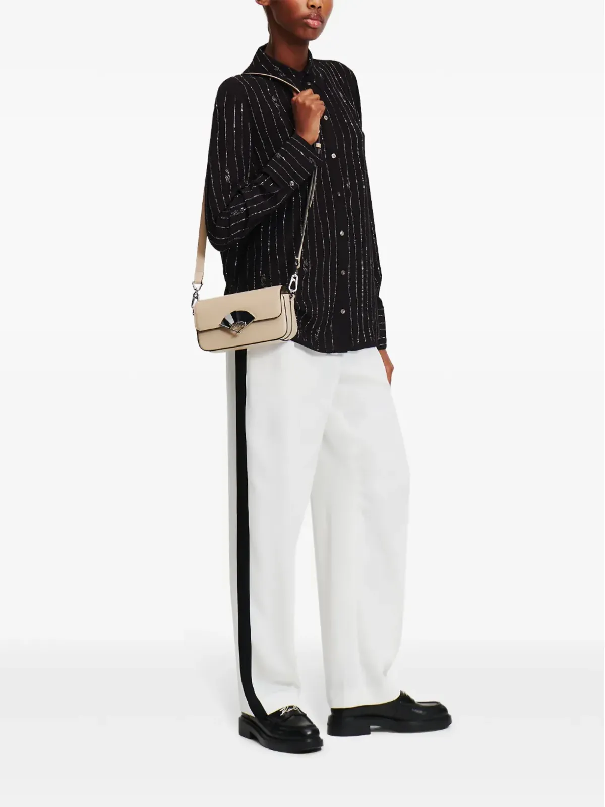 Karl Lagerfeld ピンストライプ柄のラインストーン装飾シャツ ブラック - 画像2