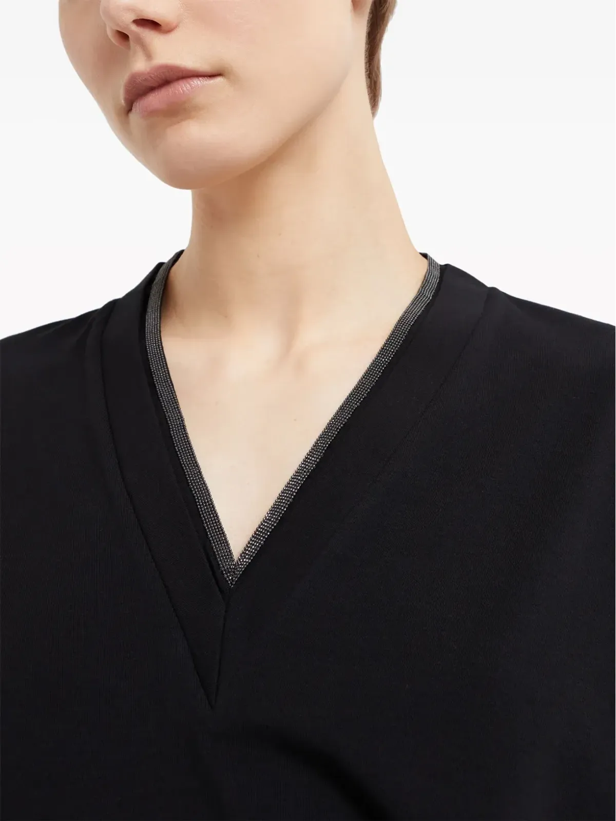 Brunello Cucinelli Vネックトップス ネックラインのメタリックディテール - ブラック - 画像5
