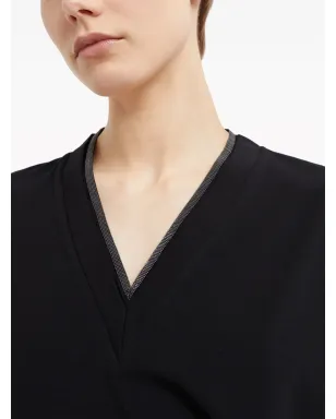 Brunello Cucinelli Vネックトップス ネックラインのメタリックディテール - ブラック - サムネイル5