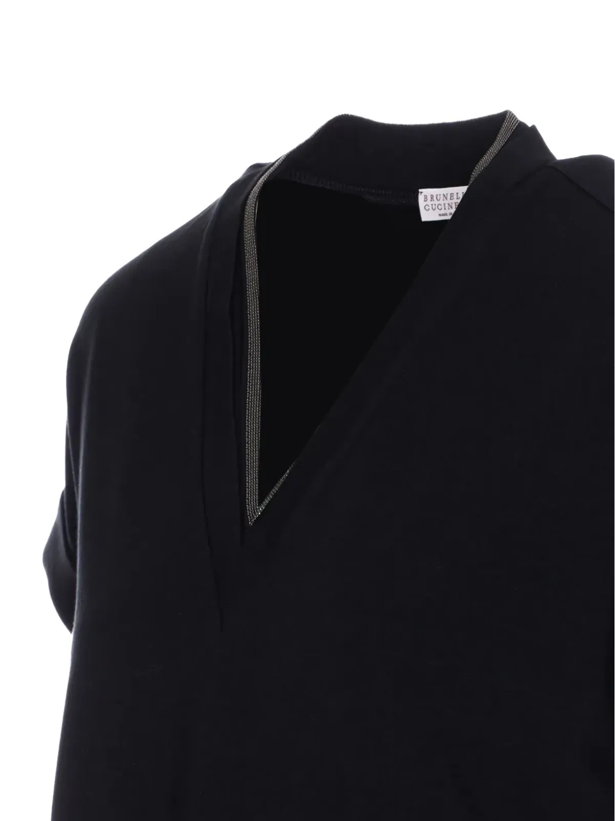 Brunello Cucinelli Vネックトップス ネックラインのメタリックディテール - ブラック - 画像3