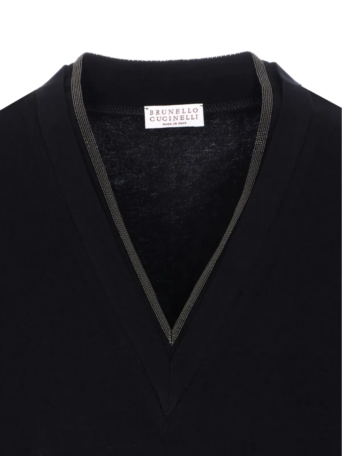 Brunello Cucinelli Vネックトップス ネックラインのメタリックディテール - ブラック - 画像4
