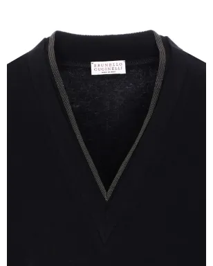 Brunello Cucinelli Vネックトップス ネックラインのメタリックディテール - ブラック - サムネイル4