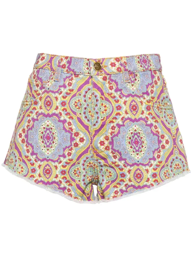 ETRO ETRO floral-print denim shorts - Blueの商品画像