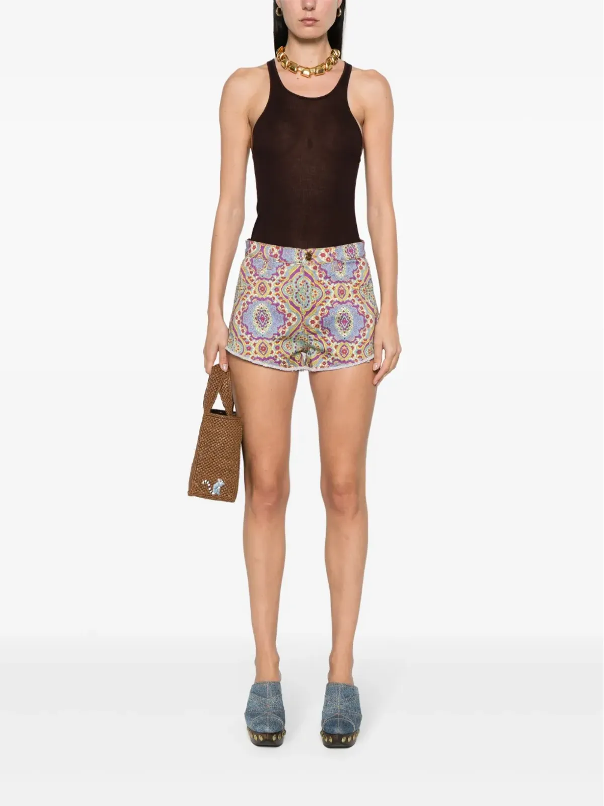 ETRO floral-print denim shorts - Blue - 画像2