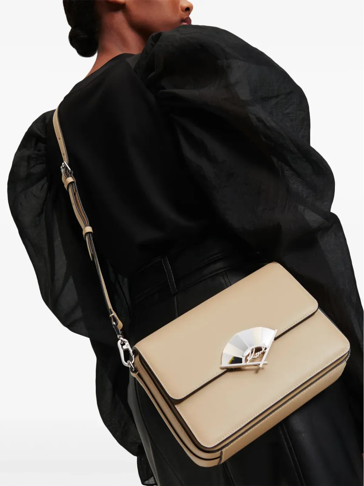 Karl Lagerfeld サインファン レザー クロスボディバッグ - ベージュ系 - 画像2