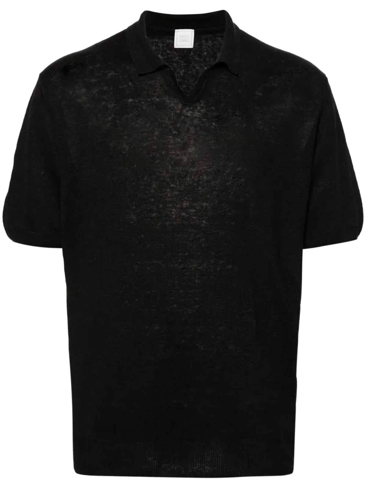 120% Lino 細編みリネンポロシャツ - Black - 画像1