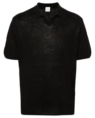 120% Lino 細編みリネンポロシャツ - Black - サムネイル1