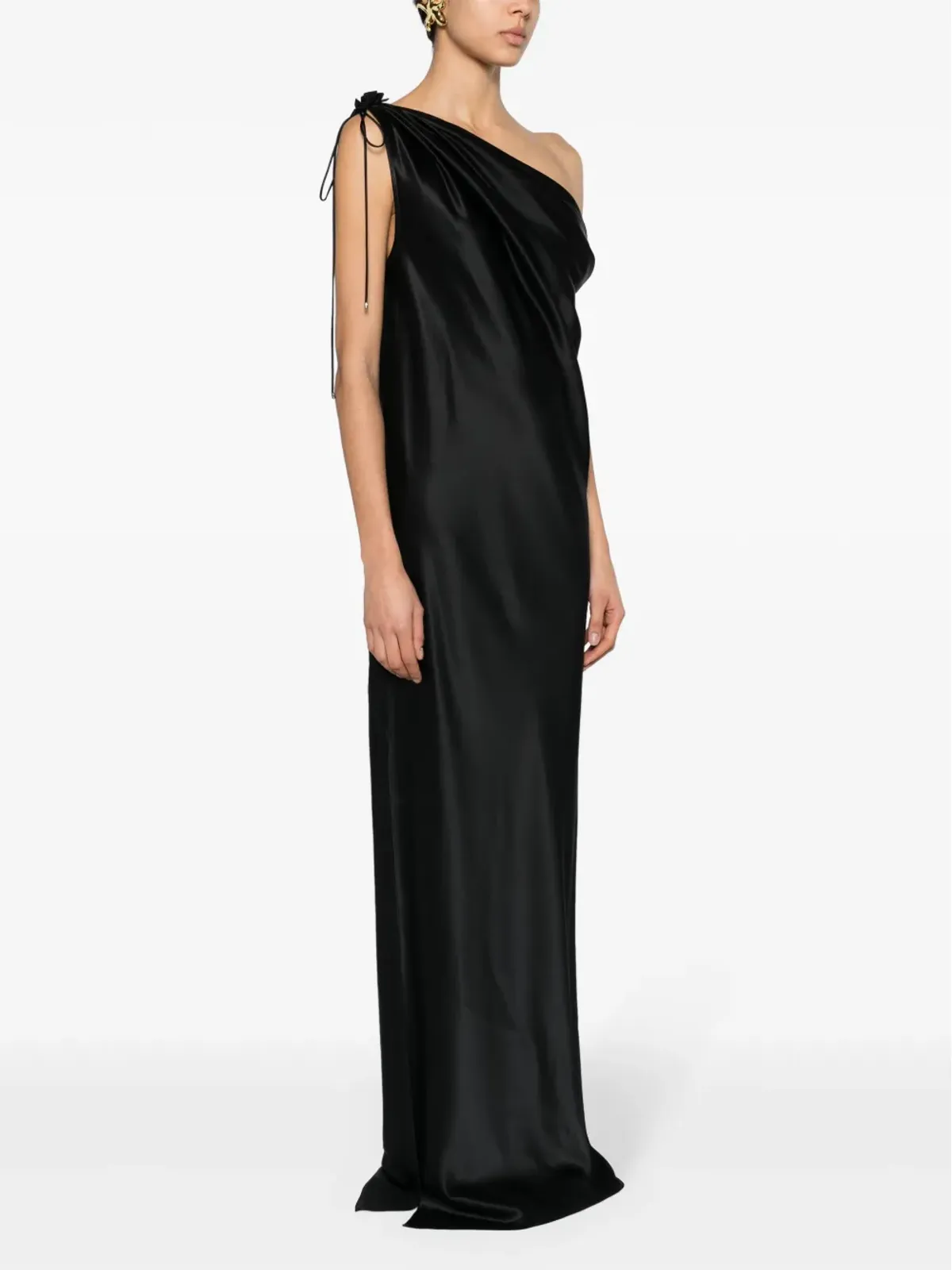 Max Mara オペラ風 片肩デザイン シルク ガウン - ブラック - 画像3