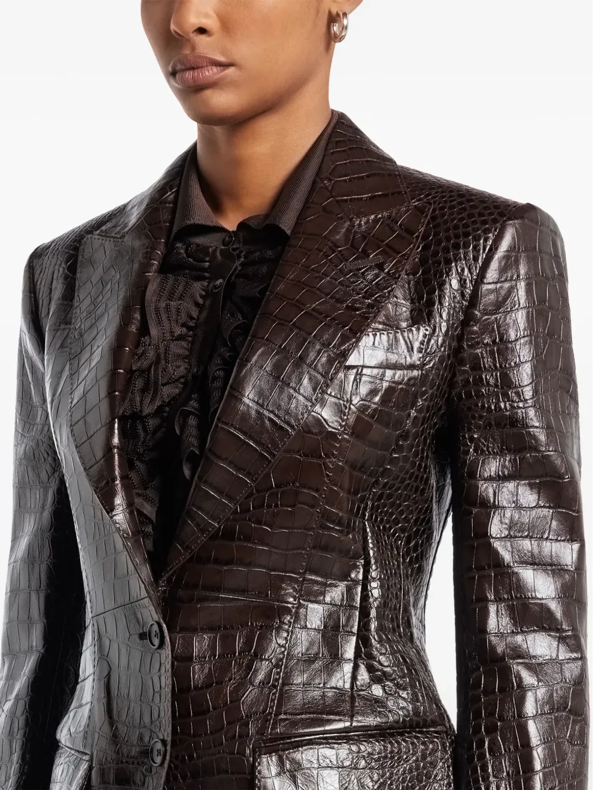 TOM FORD ヘビ皮風レザー ブレザー - ブラウン - 画像5
