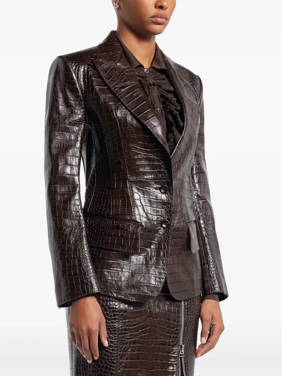TOM FORD ヘビ皮風レザー ブレザー - ブラウン - 画像3