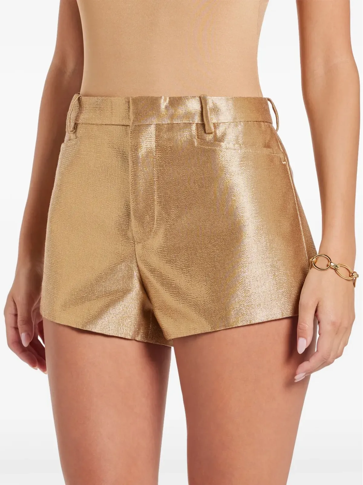 TOM FORD ルレック ステリュース? ルレックス? ルレックスディテールのハイウエストショートパンツ ゴールド - 画像5