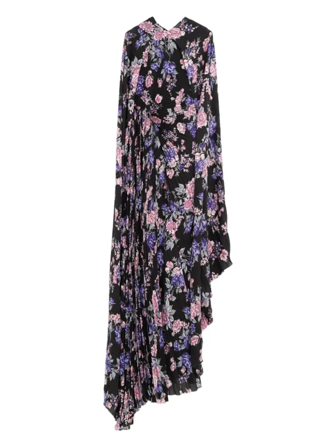 Balenciaga Balenciaga 花柄プリントのプリーツマキシドレス - ブラックの商品画像
