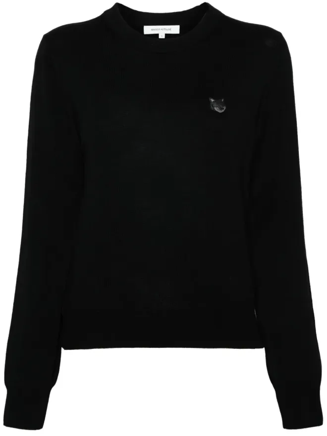 Maison Kitsuné Maison Kitsuné フォックスアップリケ ウールセーター - ブラックの商品画像