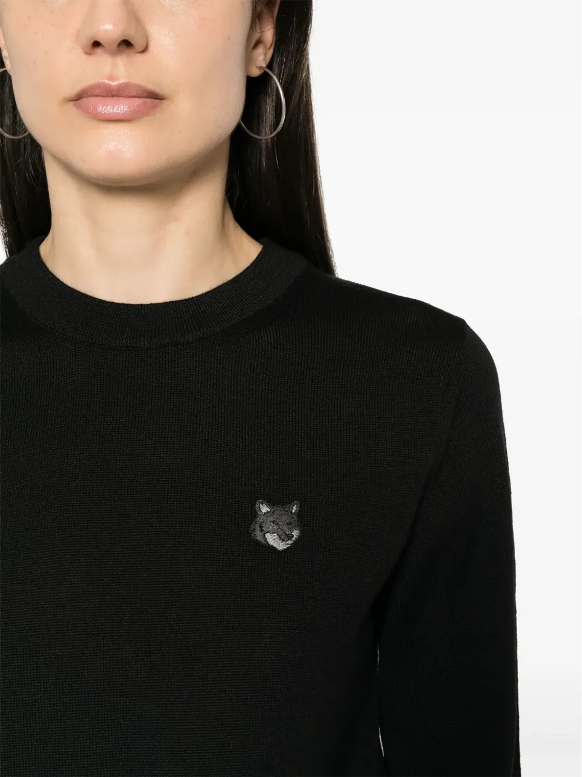 Maison Kitsuné フォックスアップリケ ウールセーター - ブラック - 画像5