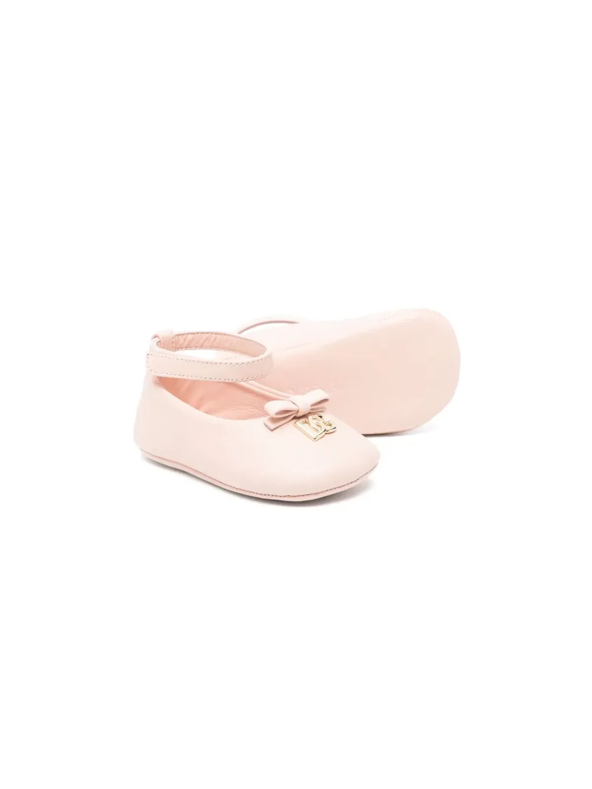 Dolce & Gabbana Kids ロゴプレート入りレザーバレリーナフラット - ピンク - 画像2