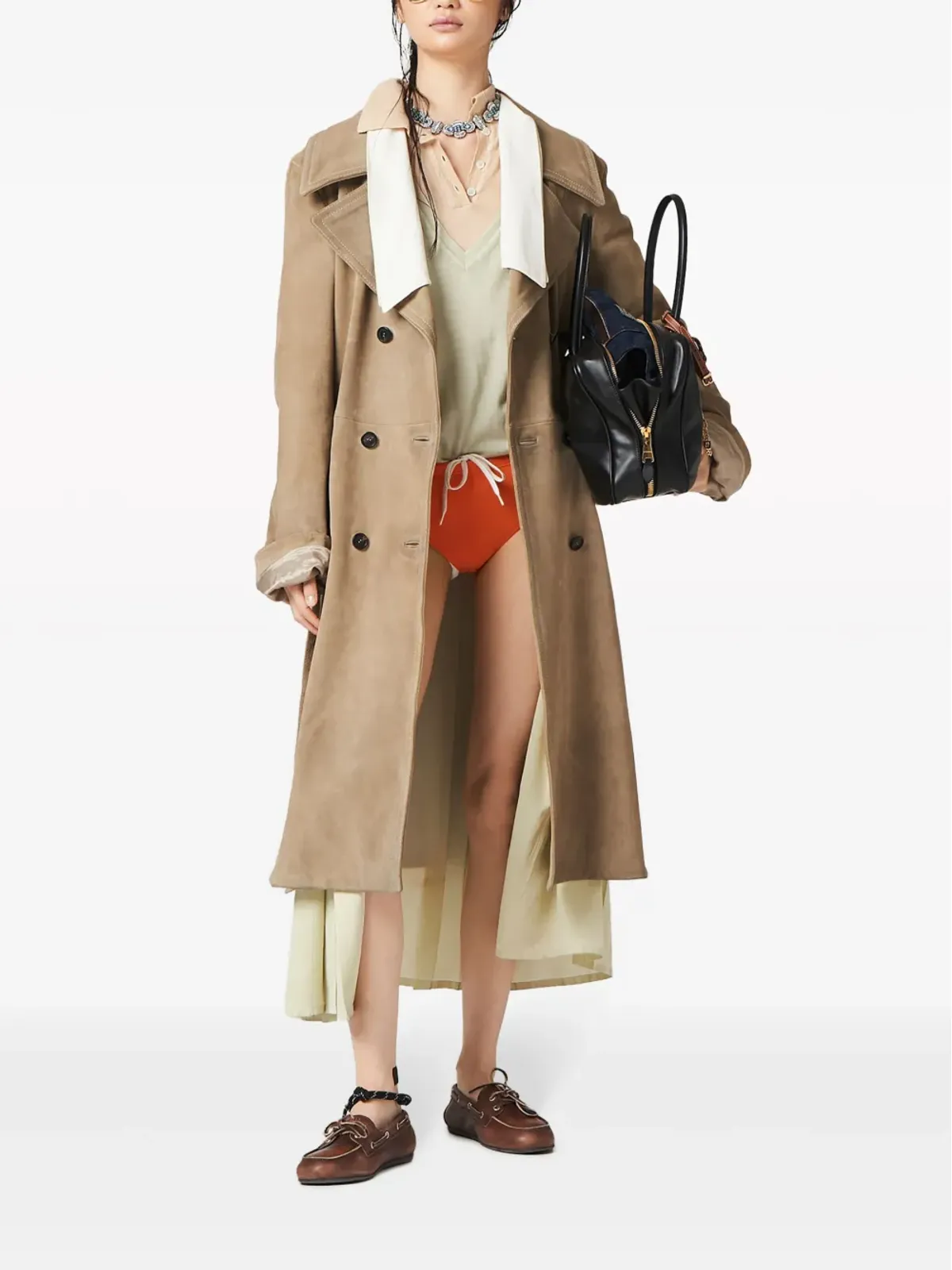 Miu Miu ダブルブレスト スエード コート - 画像2