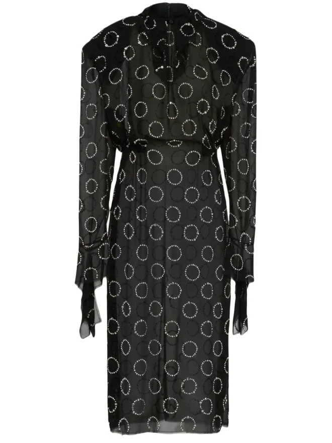 Prada Prada クリスタル装飾ジョーゼット ミディドレス - ブラックの商品画像