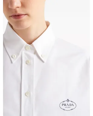 Prada ロゴ刺繍入り コットンシャツ - ホワイト - サムネイル5