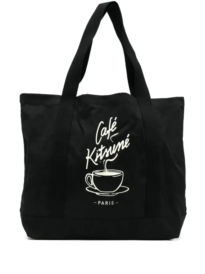 CAFÉ KITSUNÉ CAFÉ KITSUNÉ グラフィックプリント キャンバス トートバッグ - ブラックの商品画像