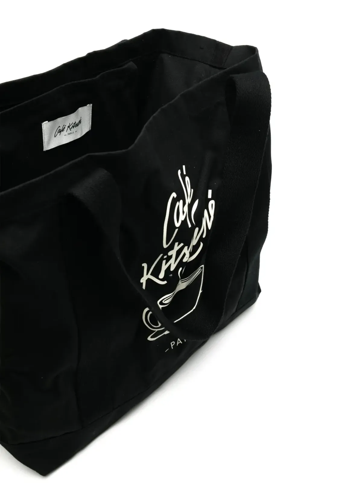 CAFÉ KITSUNÉ グラフィックプリント キャンバス トートバッグ - ブラック - 画像4