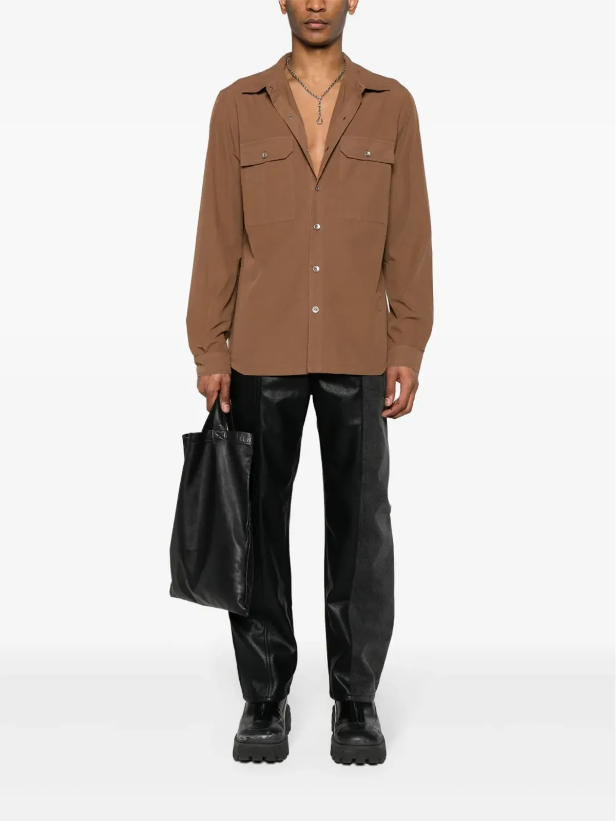 Rick Owens DRKSHDW ボタンアップ コットンシャツ - ブラウン - 画像2