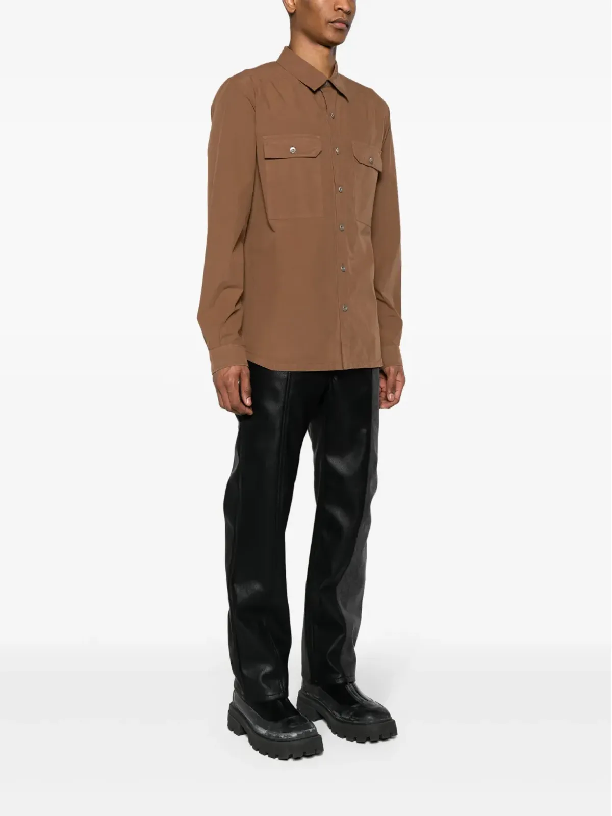 Rick Owens DRKSHDW ボタンアップ コットンシャツ - ブラウン - 画像3