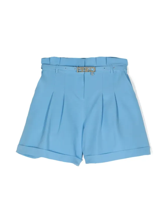 Pinko Kids Pinko Kids ロゴプレート付きプリーツディテールショーツ ブルーの商品画像