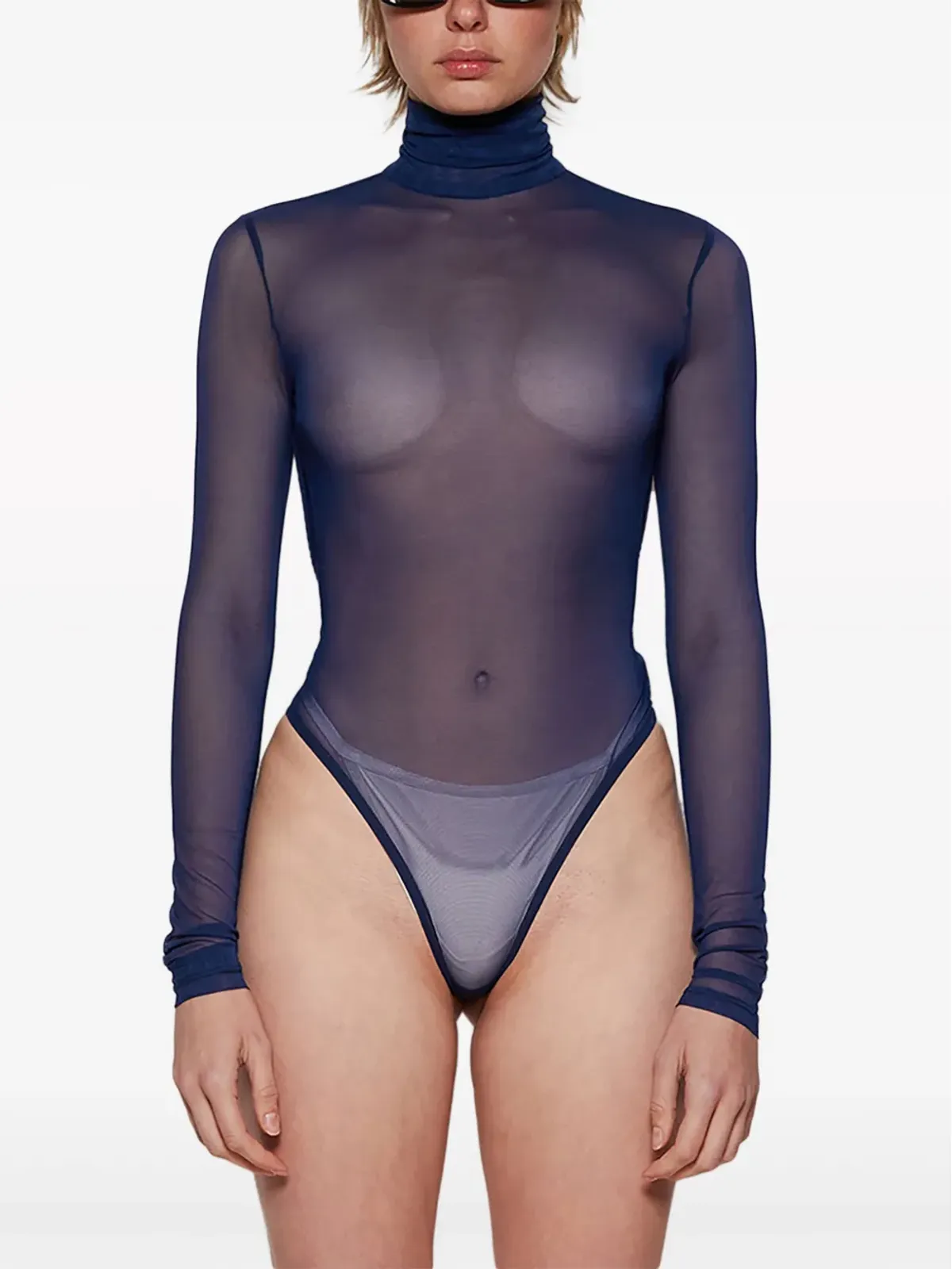 LaQuan Smith オープンバック メッシュ ボディスーツ - 画像3