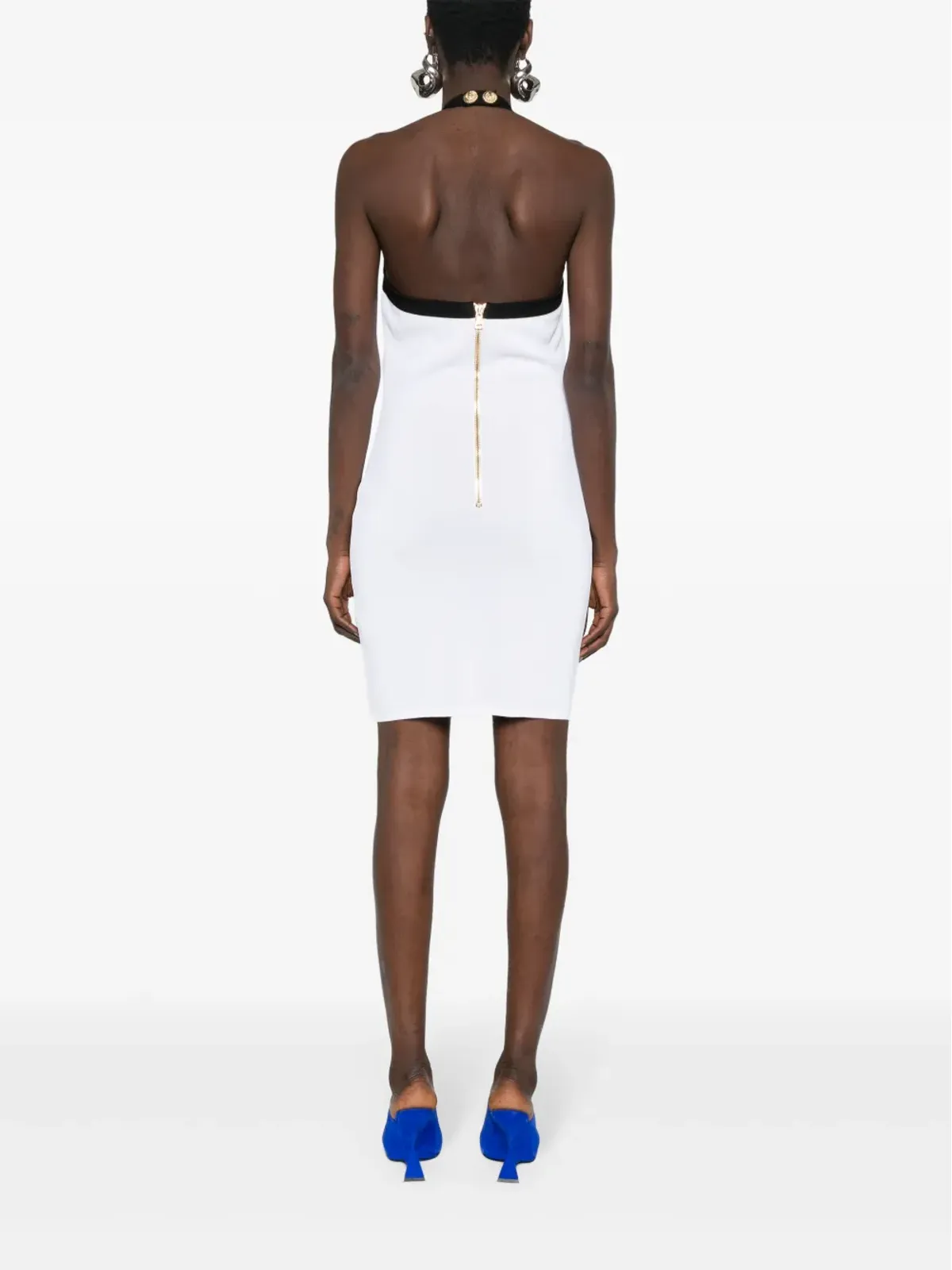 Balmain ローズ柄インターシャ ハルタネック ミニドレス - ブラック - 画像4