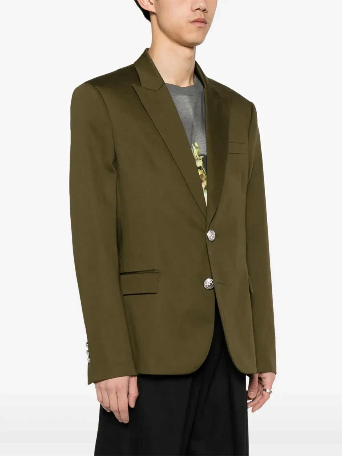 Balmain コットン・シングルブレスト ブレザー - グリーン - 画像3