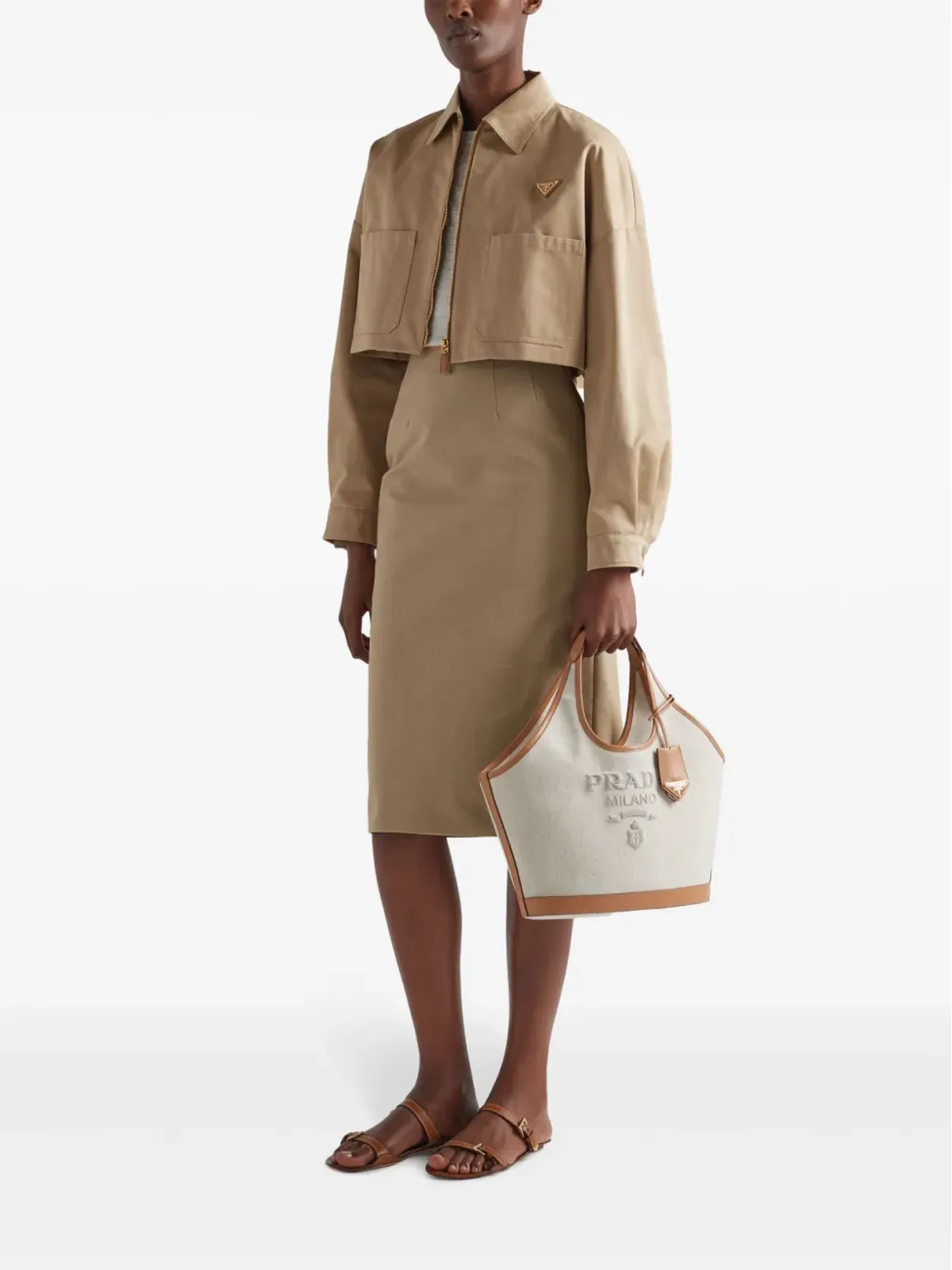 Prada トライアングルロゴ クロップドジャケット - ニュートラルカラー - 画像2