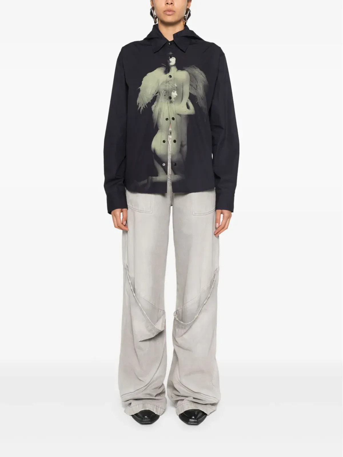KUSIKOHC printed hooded shirt - 画像3
