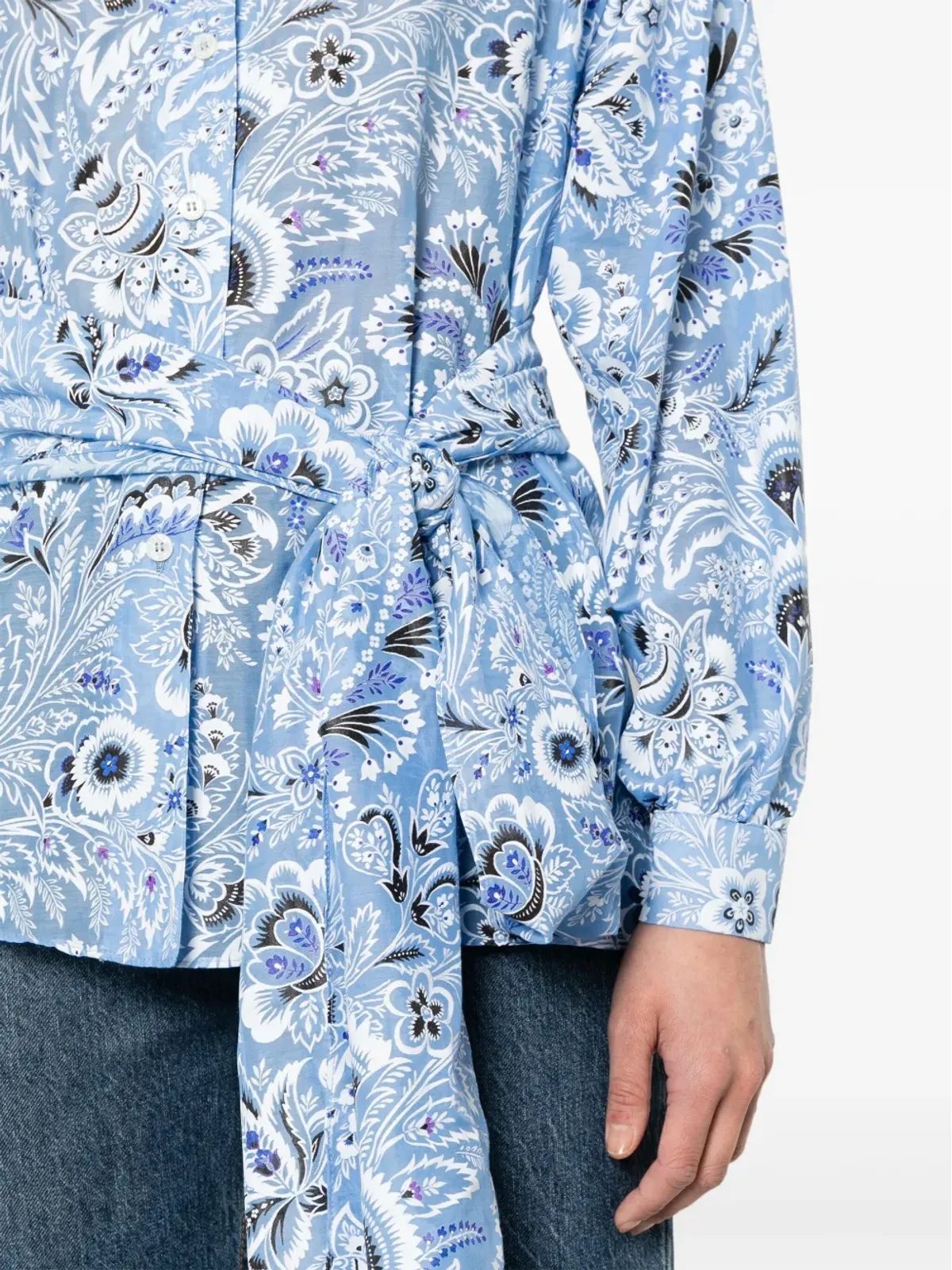 ETRO 花柄プリント シルクコットン シャツ - ブルー - 画像5