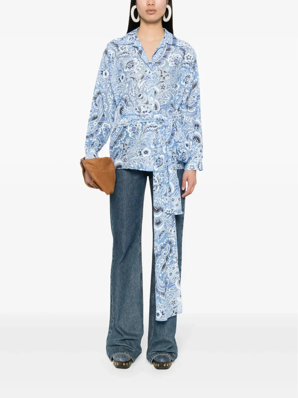 ETRO 花柄プリント シルクコットン シャツ - ブルー - 画像2